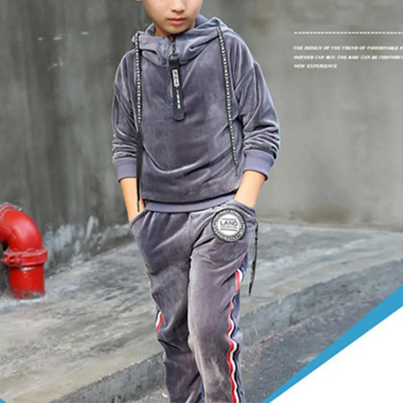 2-piece Casual Solid Hoodie & Pants for Boy