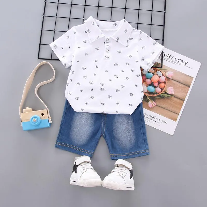 2-piece Crown Printed Polo Shirt & Jeans for Toddler Boy Wholesale children's clothing