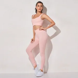 2 Piece High Waist Sports Legging Gym Women's sportswear Seamless Fitness Yoga Suit High Stretchy Workout Padded Sports Bra Leggings Set