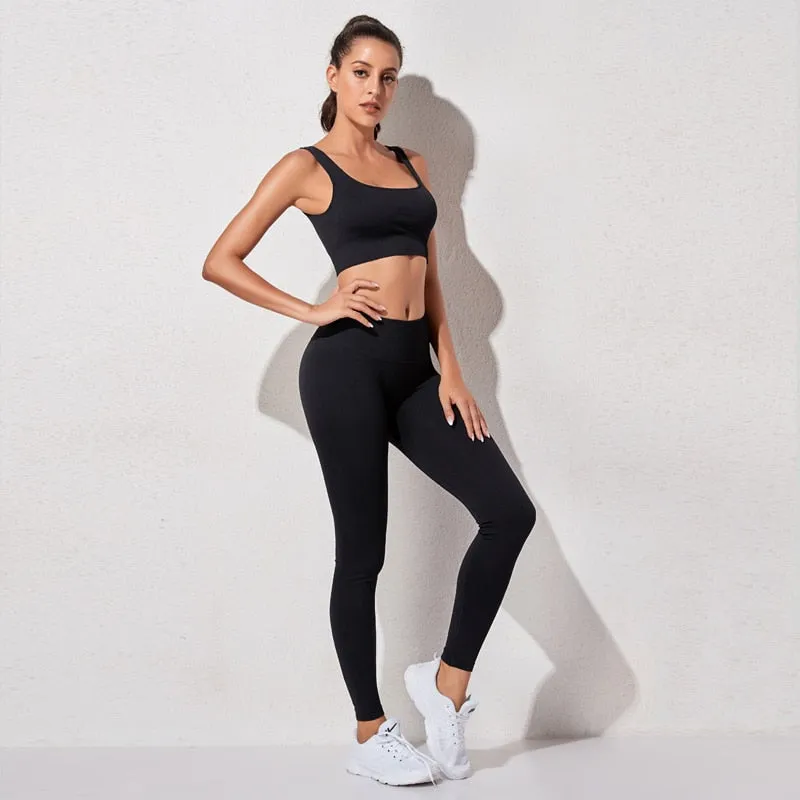 2 Piece High Waist Sports Legging Gym Women's sportswear Seamless Fitness Yoga Suit High Stretchy Workout Padded Sports Bra Leggings Set