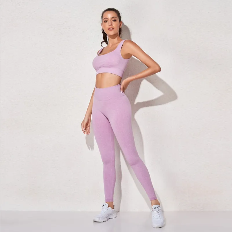 2 Piece High Waist Sports Legging Gym Women's sportswear Seamless Fitness Yoga Suit High Stretchy Workout Padded Sports Bra Leggings Set