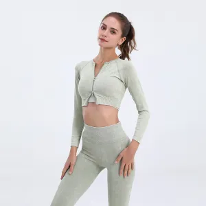 3 Piece High Waist Hip Push Pants Gym Suit Seamless Zipper Sports Yoga Fitness Shaping Activewear