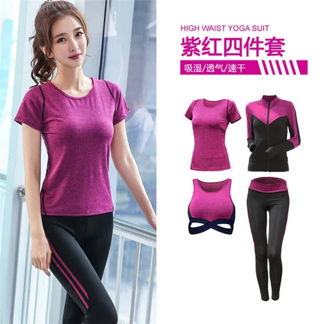 5 pieces sets coat t shirt bra shorts leggings women yoga clothing quick dry outdoor sports running fitness gym ropa deportiva