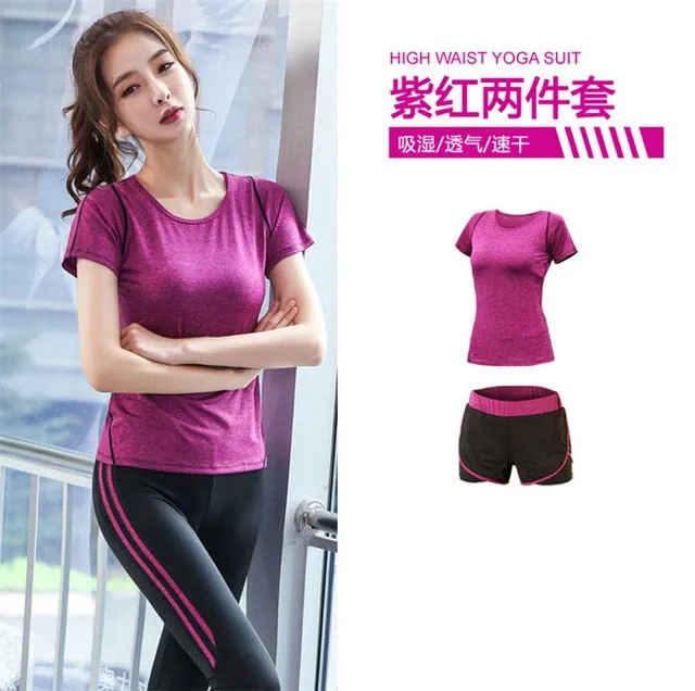 5 pieces sets coat t shirt bra shorts leggings women yoga clothing quick dry outdoor sports running fitness gym ropa deportiva