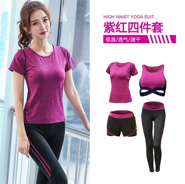 5 pieces sets coat t shirt bra shorts leggings women yoga clothing quick dry outdoor sports running fitness gym ropa deportiva