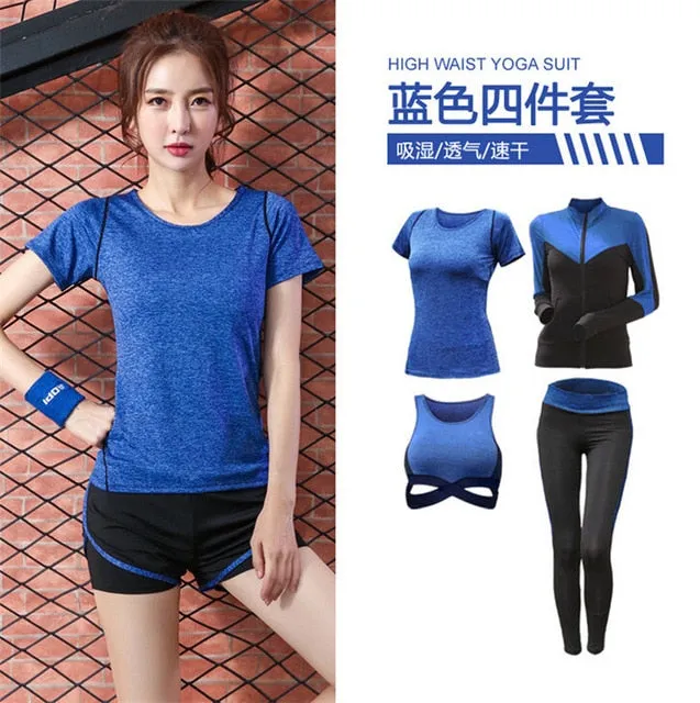 5 pieces sets coat t shirt bra shorts leggings women yoga clothing quick dry outdoor sports running fitness gym ropa deportiva