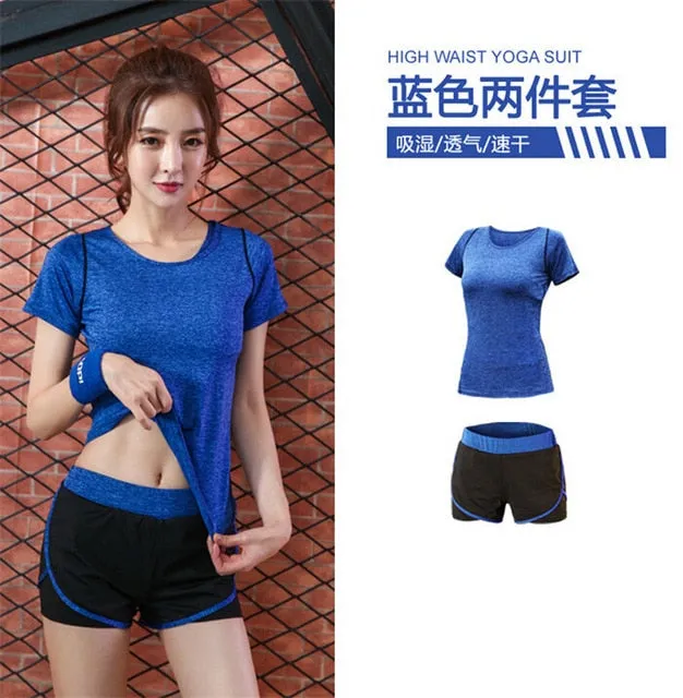 5 pieces sets coat t shirt bra shorts leggings women yoga clothing quick dry outdoor sports running fitness gym ropa deportiva