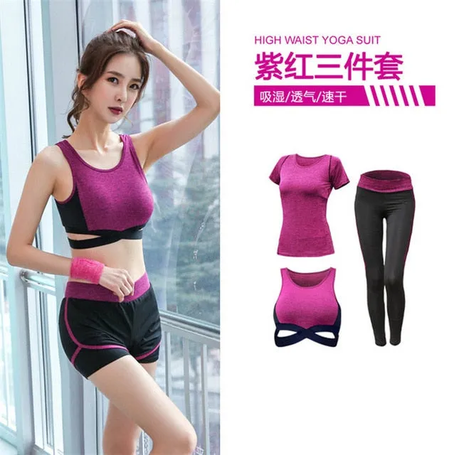 5 pieces sets coat t shirt bra shorts leggings women yoga clothing quick dry outdoor sports running fitness gym ropa deportiva