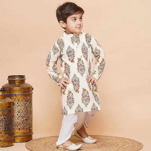 AJ DEZINES Kids Ethnic Wear Cotton Floral Printed Dhoti Kurta Set For Boys (DUP-1913-CREAM-20)