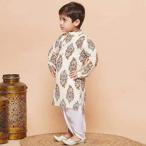 AJ DEZINES Kids Ethnic Wear Cotton Floral Printed Dhoti Kurta Set For Boys (DUP-1913-CREAM-20)