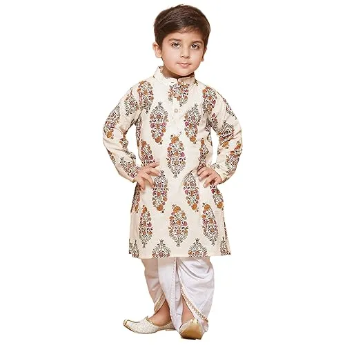 AJ DEZINES Kids Ethnic Wear Cotton Floral Printed Dhoti Kurta Set For Boys (DUP-1913-CREAM-20)