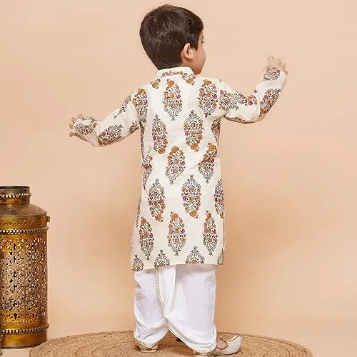 AJ DEZINES Kids Ethnic Wear Cotton Floral Printed Dhoti Kurta Set For Boys (DUP-1913-CREAM-20)