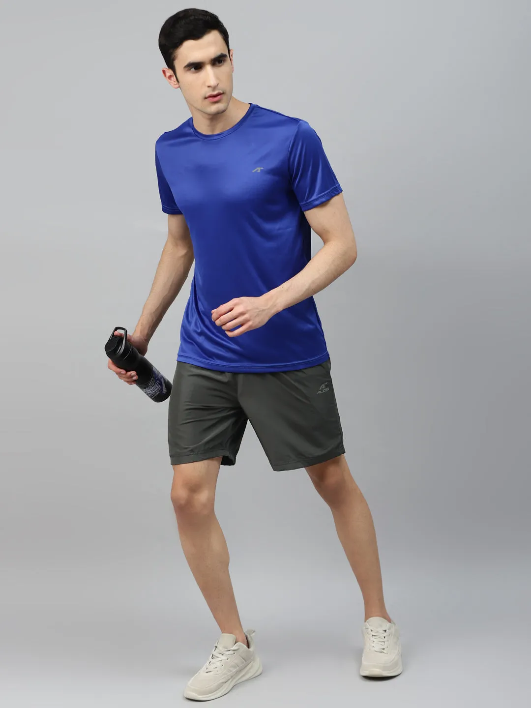 Alcis Men Charcoal Grey Solid Slim Fit Sports Shorts