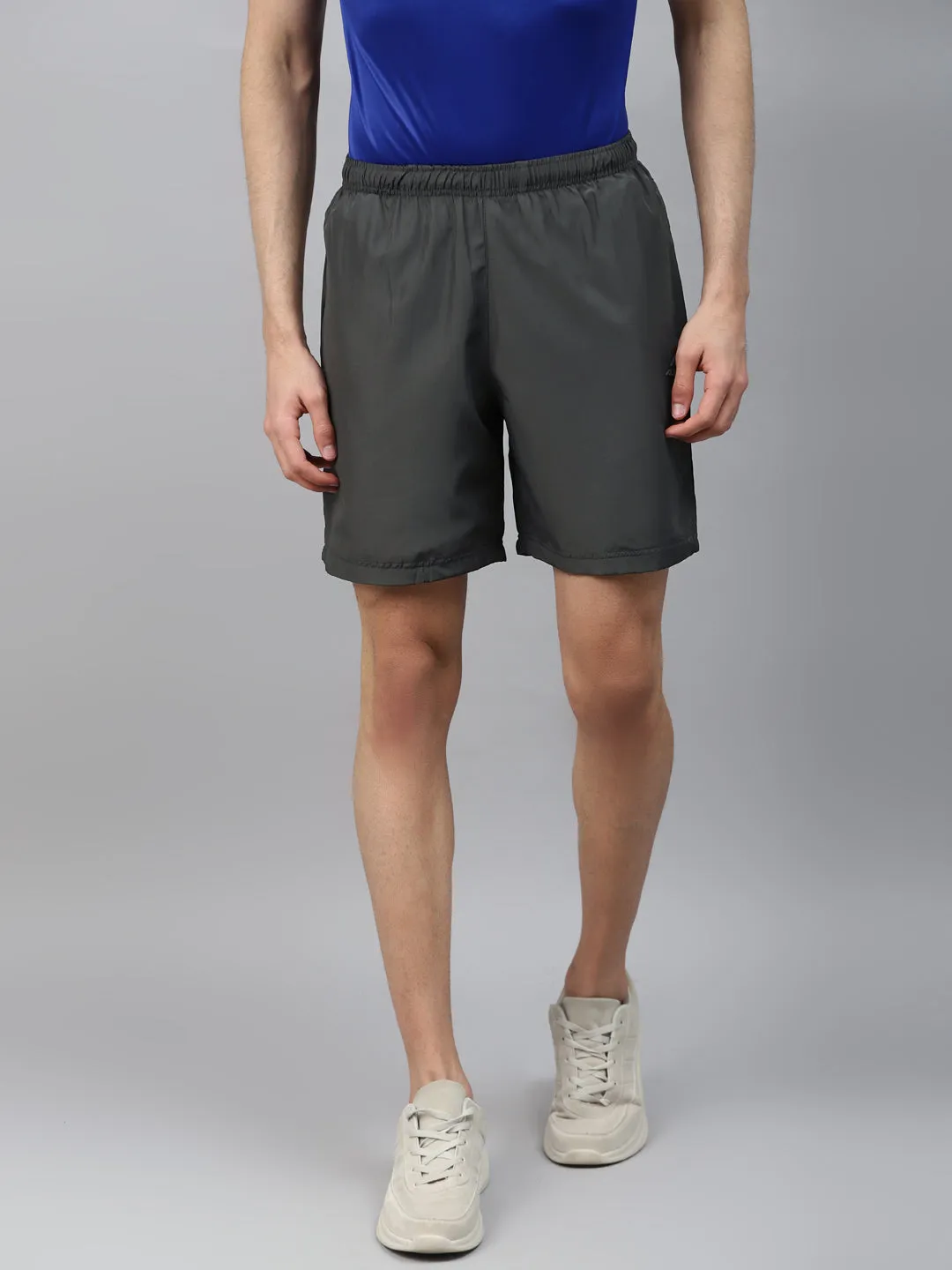 Alcis Men Charcoal Grey Solid Slim Fit Sports Shorts