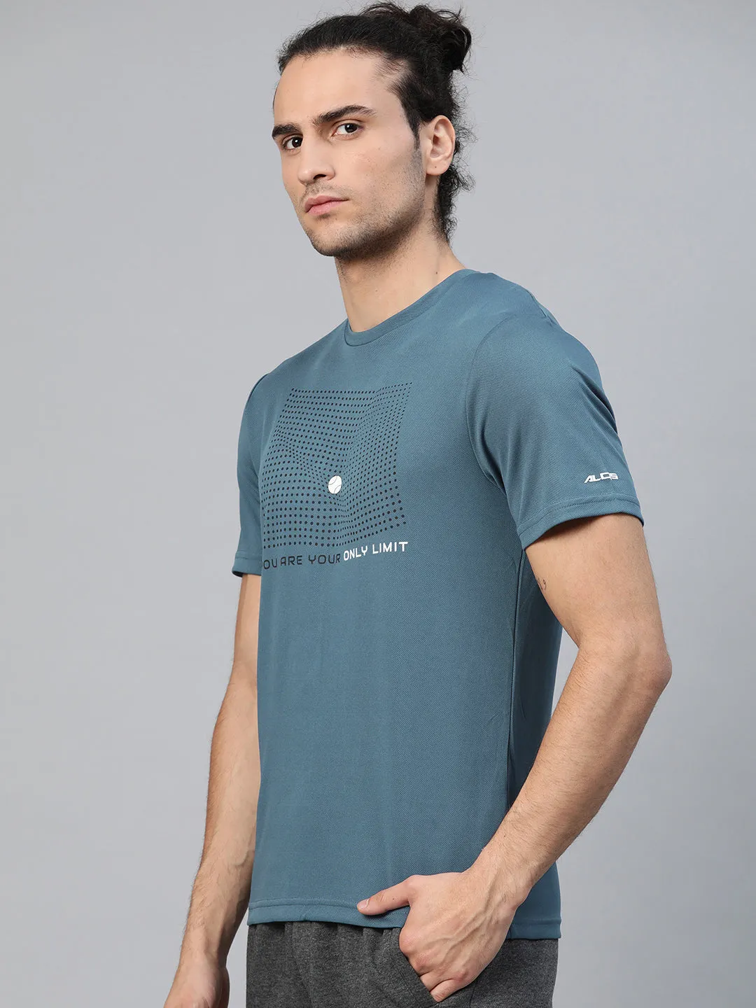 Alcis Men Teal Blue Printed Round Neck T-shirt