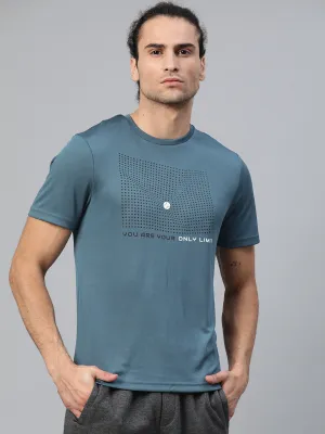 Alcis Men Teal Blue Printed Round Neck T-shirt