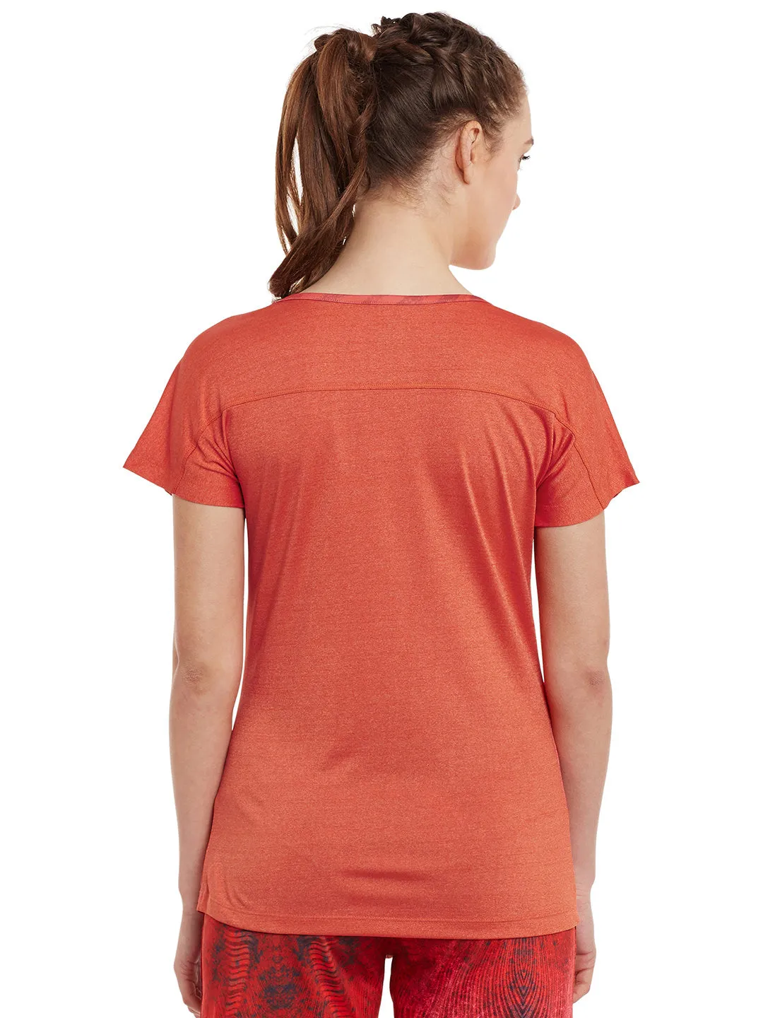 Alcis Women Orange Graphic Print Slim Round Neck Training T-shirt