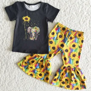 Baby Girls Clothes Sunflower Fashion Kids Clothes Girls Bell Bottom Outfits B16-10