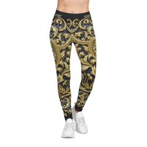 Baroque Angel Leggings Women Spandex Leggings Casual Wear Decorative Golden Leggings Women Lounge Wear | X3451