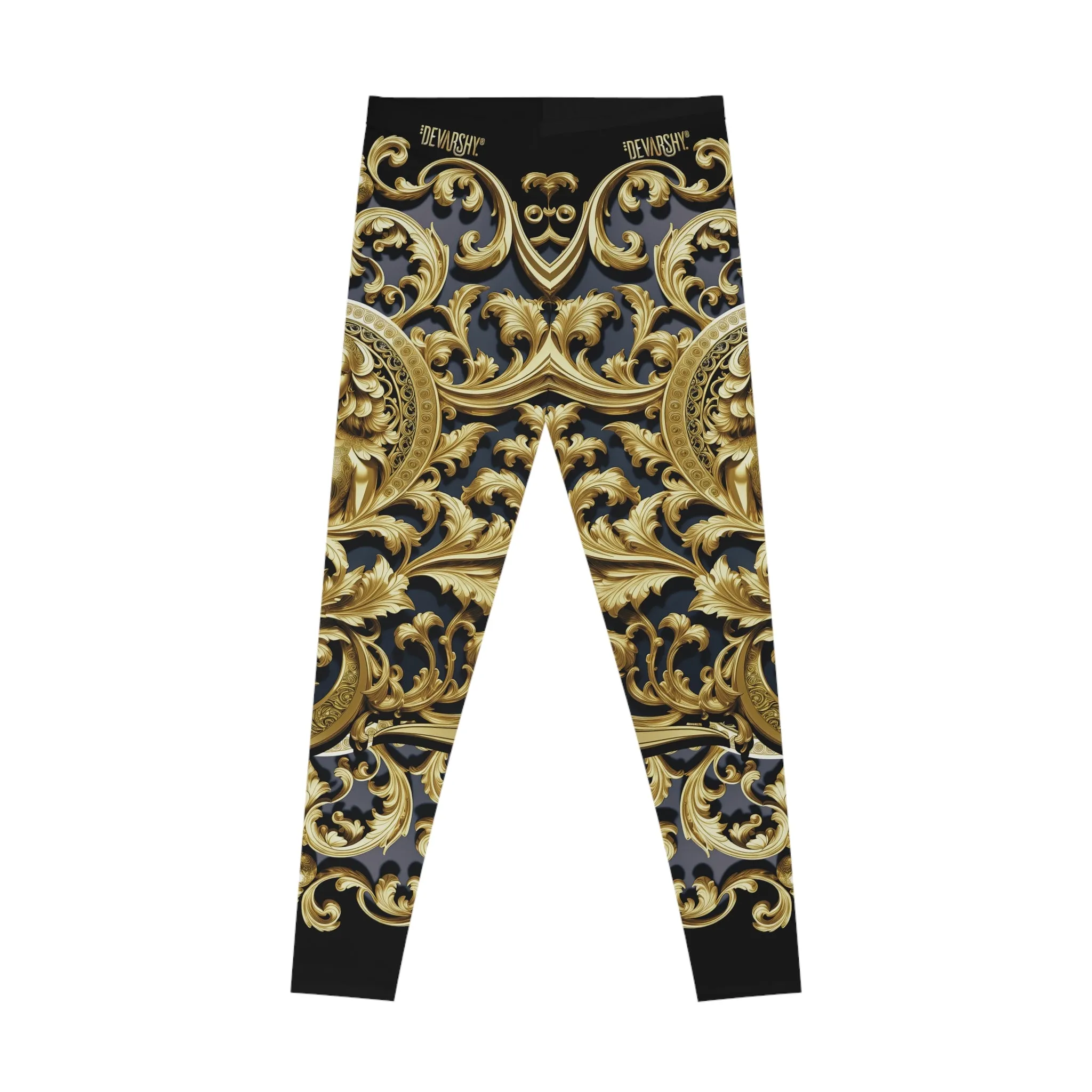 Baroque Angel Leggings Women Spandex Leggings Casual Wear Decorative Golden Leggings Women Lounge Wear | X3451