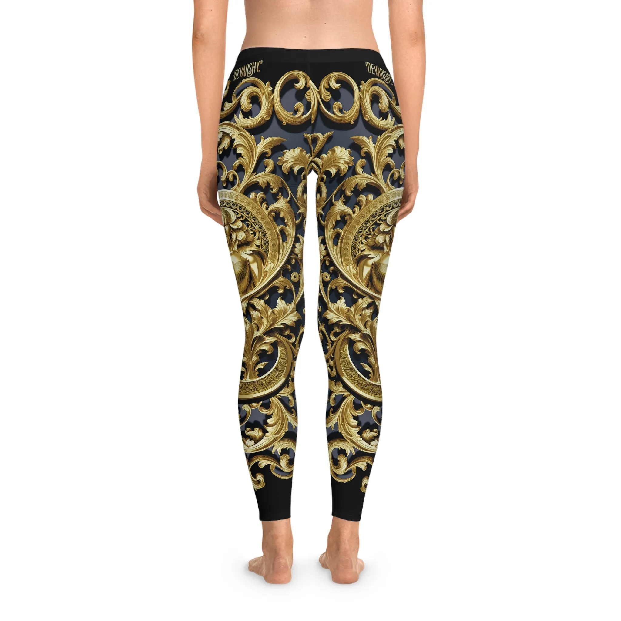 Baroque Angel Leggings Women Spandex Leggings Casual Wear Decorative Golden Leggings Women Lounge Wear | X3451