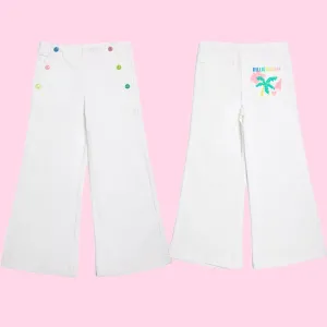 Billieblush Girls White Multicolored Button Wide Leg Pants