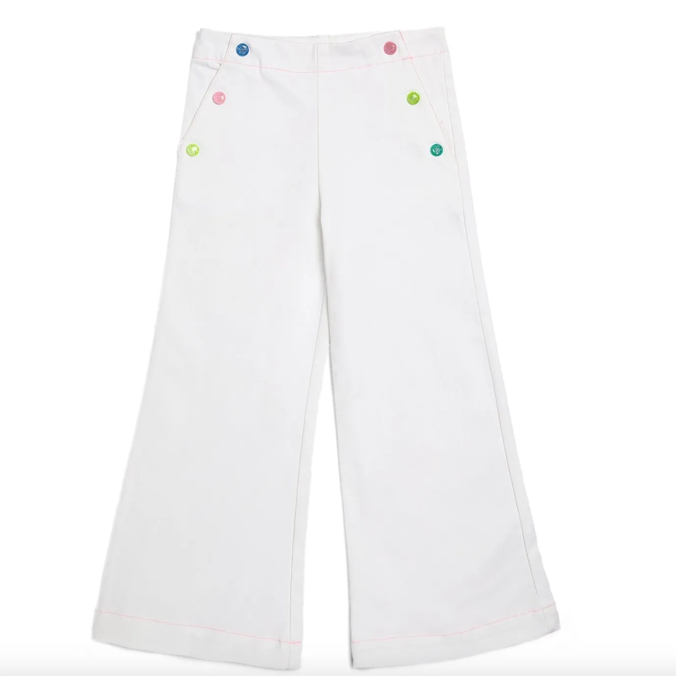 Billieblush Girls White Multicolored Button Wide Leg Pants