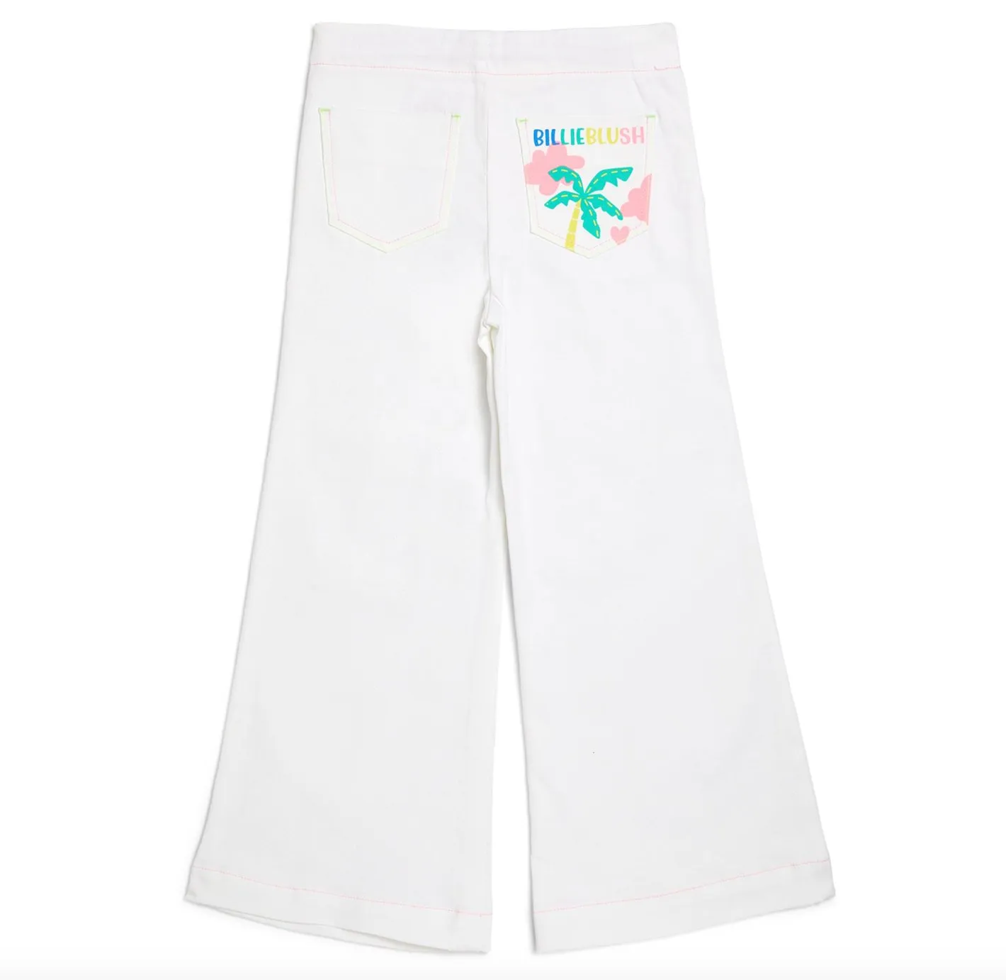 Billieblush Girls White Multicolored Button Wide Leg Pants