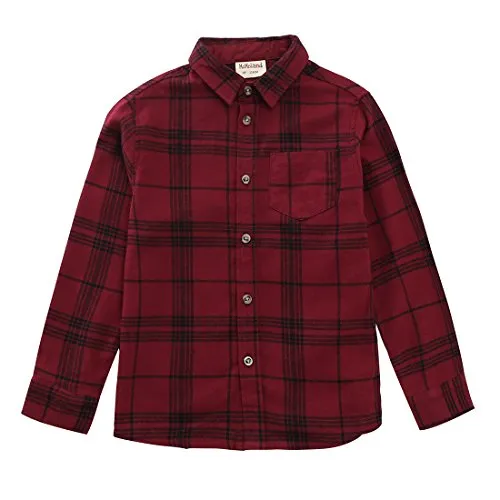 Boy Long Sleeve Wine/Black Plaid Flannel Shirt