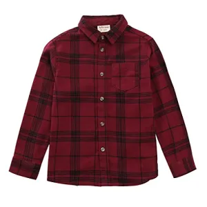 Boy Long Sleeve Wine/Black Plaid Flannel Shirt