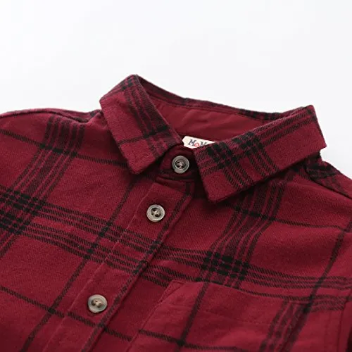 Boy Long Sleeve Wine/Black Plaid Flannel Shirt