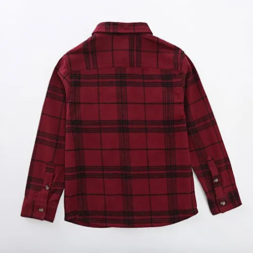 Boy Long Sleeve Wine/Black Plaid Flannel Shirt