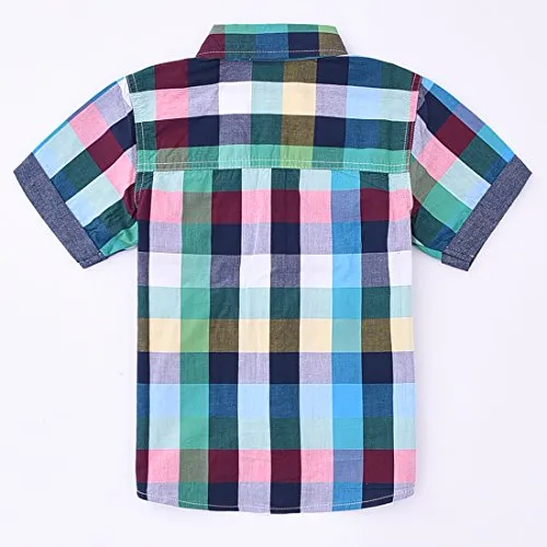 Boy Short Sleeve Green Plaid Shirt