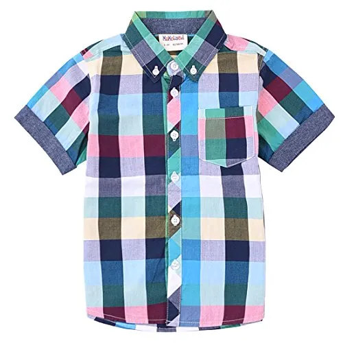 Boy Short Sleeve Green Plaid Shirt