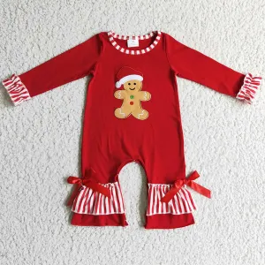 Christmas Infant Girls Romper Gingerbread Embroidery Baby Clothing Romper LR0195 LR0196