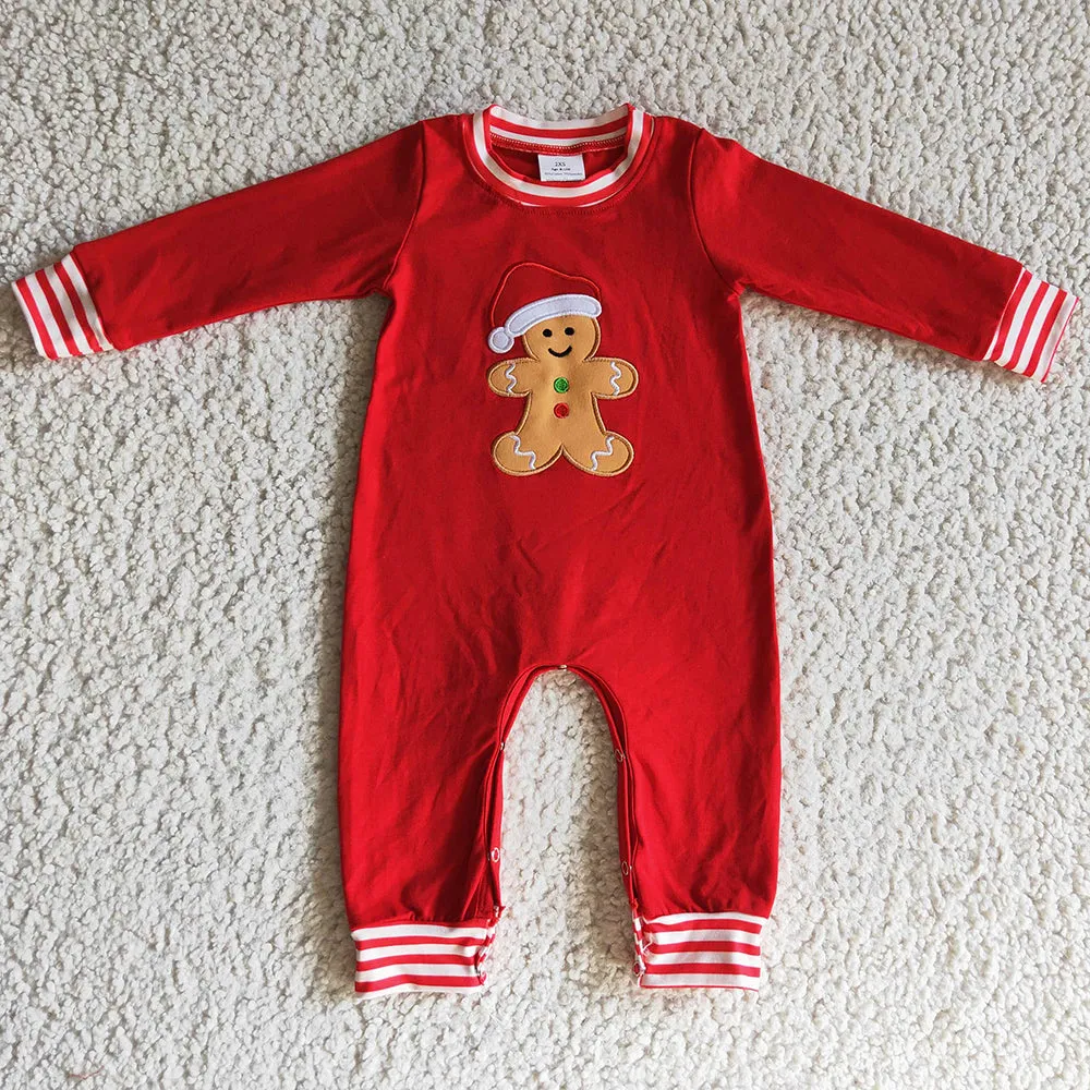 Christmas Infant Girls Romper Gingerbread Embroidery Baby Clothing Romper LR0195 LR0196