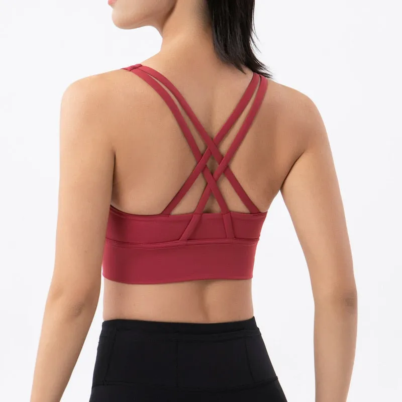 Cross Back Nylon Yoga Top  Sports Bra Quick Dry Fitness Bra