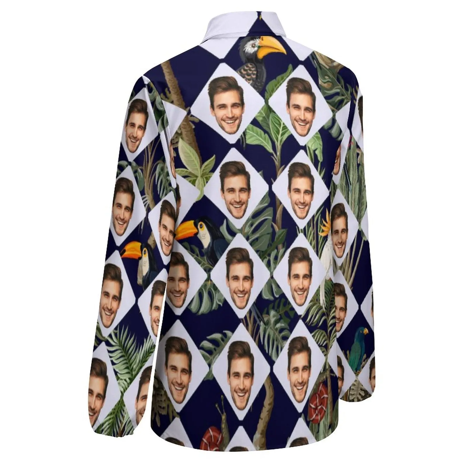 Custom Face Grid Tropical Style Vntage Casual Long Sleeve Hawaiian Shirts