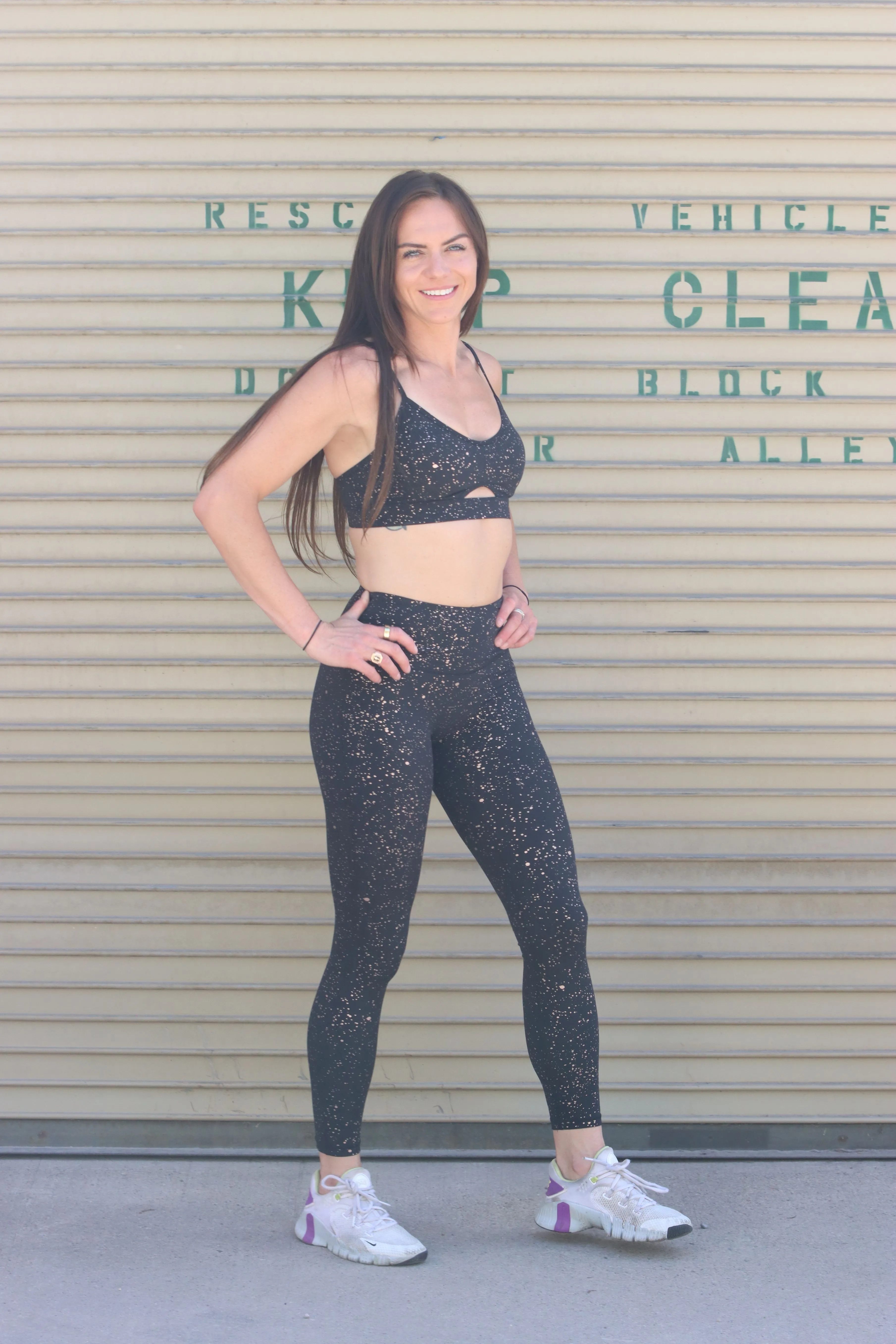 Donatella Mid-Waist Sparkle Legging with Gabriella Sports Bra - 2 Piece Yoga Outfit Set