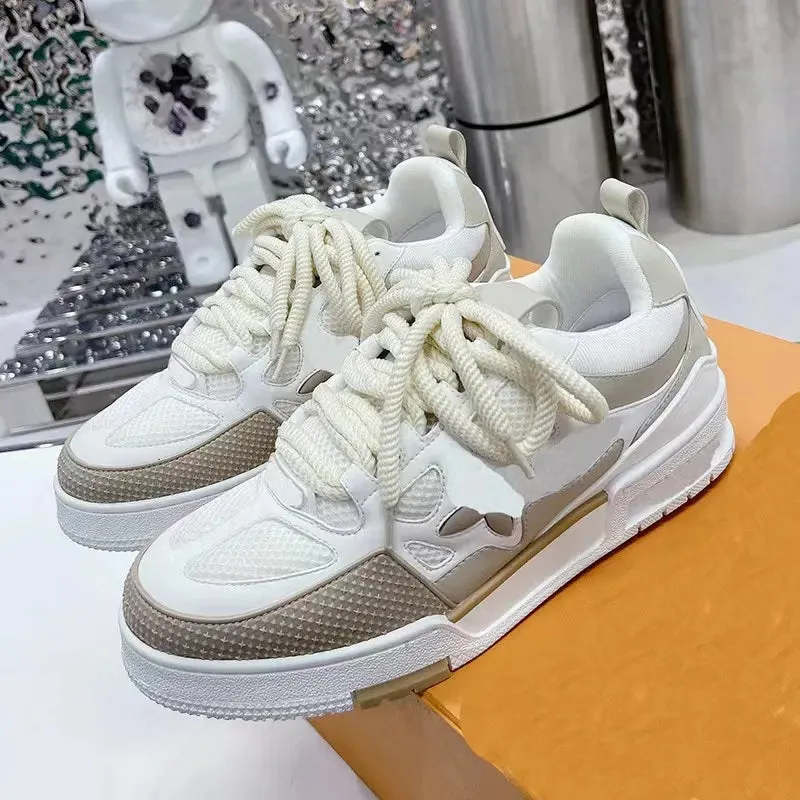 Dress Shoes Thick soled Casual shoes women platform Travel leather lace-up sneaker cowhide fashion lady Letters Flat designer Running Trainers men gym sneakers 0702