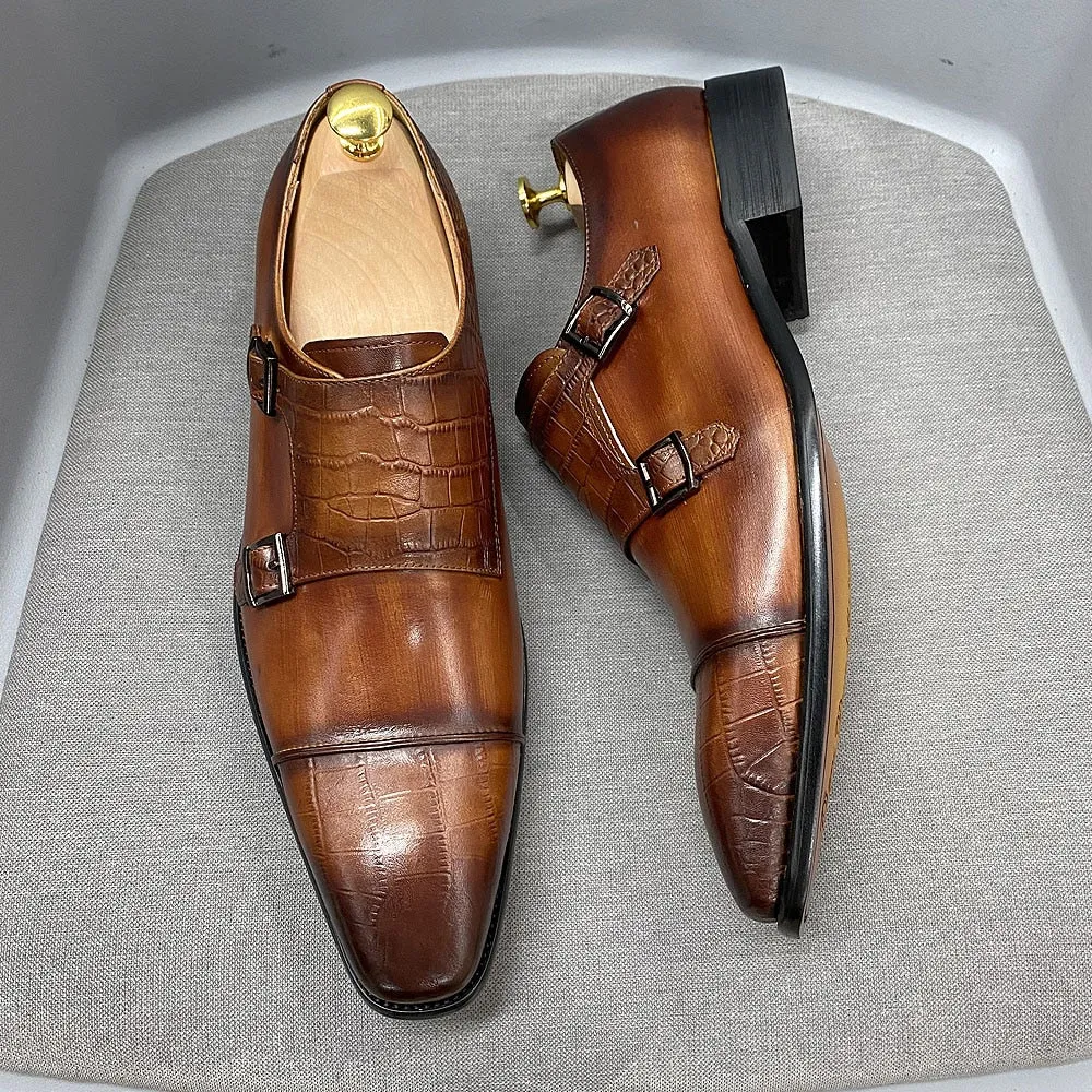 Elegant CrocBlend Monk Strap Dress Shoes