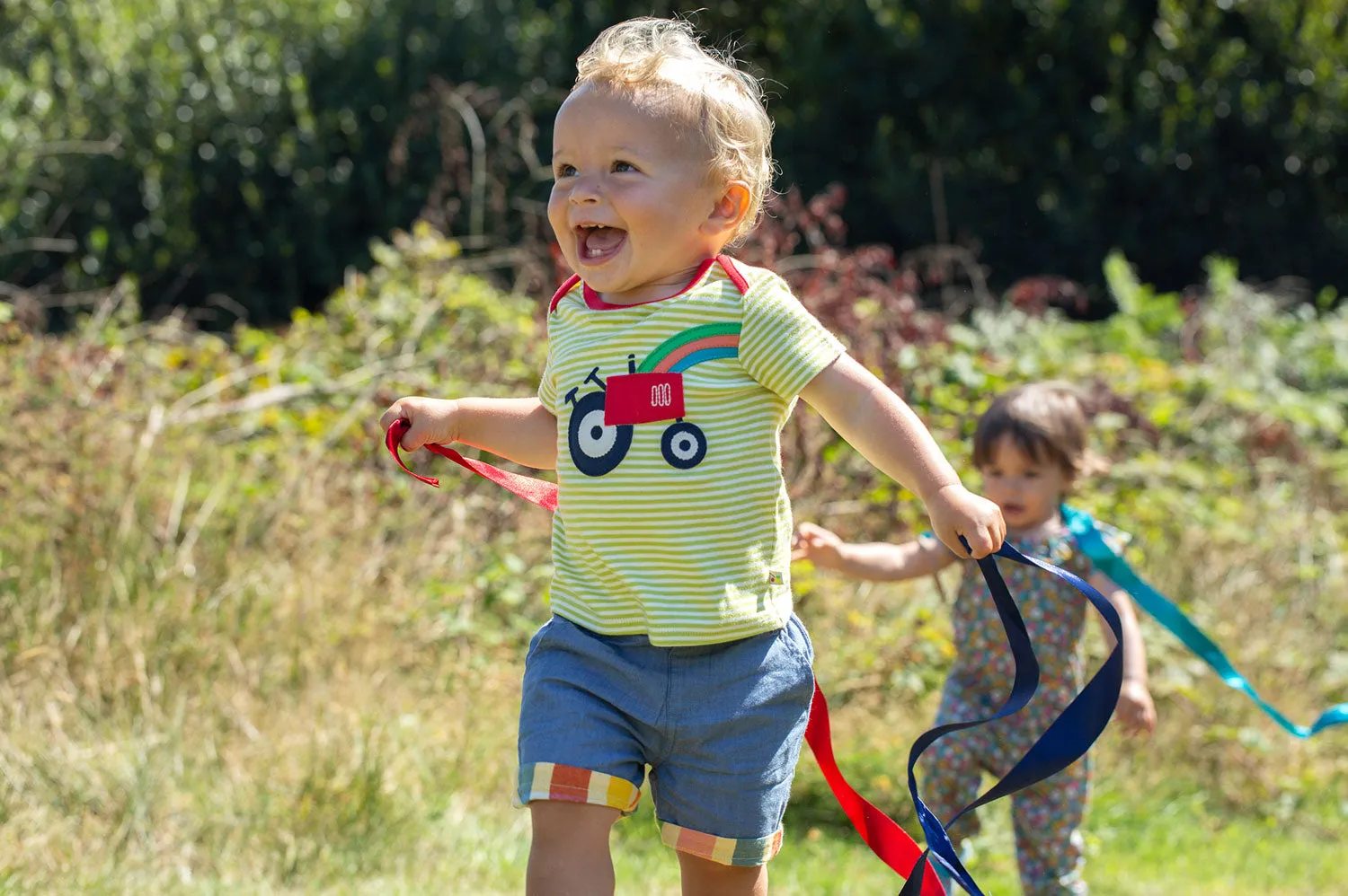 Frugi Bobster Applique T-Shirt Stripe Tractor