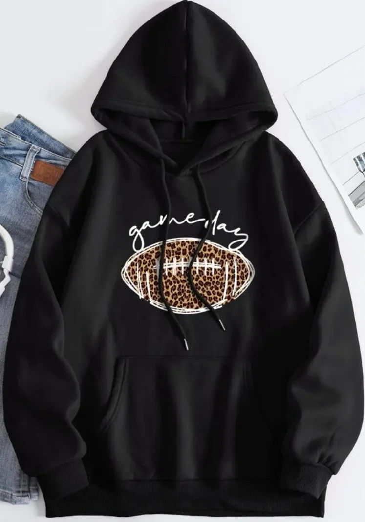 Gameday football hoodie sweatshirt Black with leopard print ball Sports