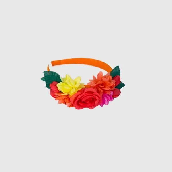 GIRLS FLORAL ALICE BAND - ORANGE