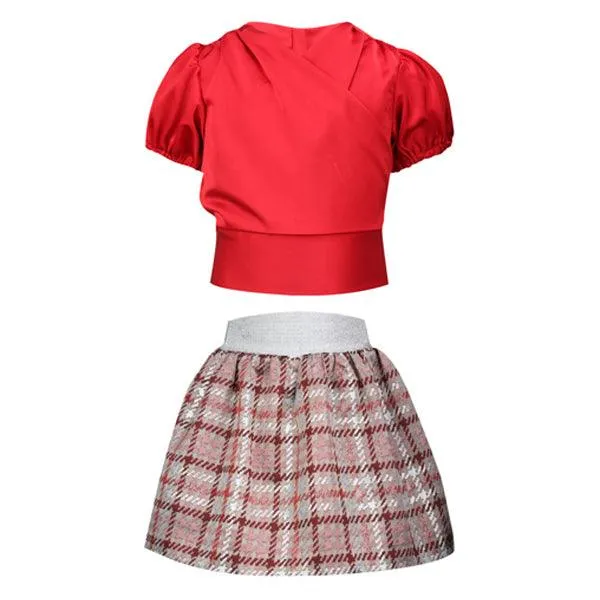 GIRLS RED DAMASK SKIRT SET