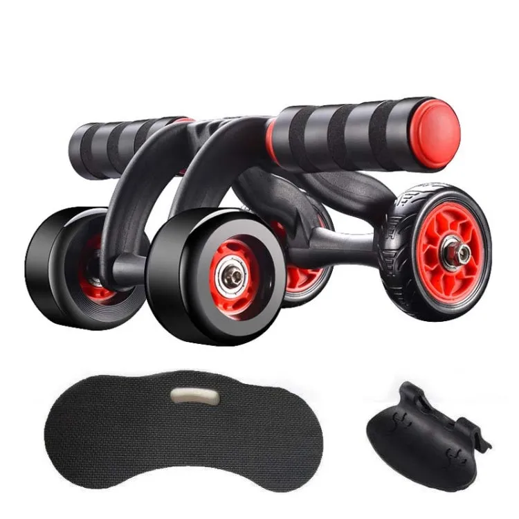 HT01 Automatic Rebound Four-Wheel Silent Abdominal Wheel Exercise Fitness Equipment, Specification:with Kneeling Pad   Brake Pads