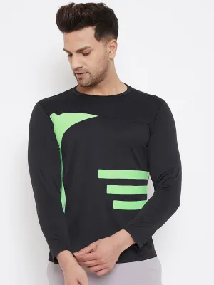 JUMP USA Men Black & Green Striped Active Wear T-shirt