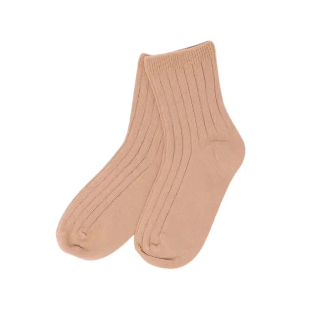 Kids Ribbed Socks -- Peanut