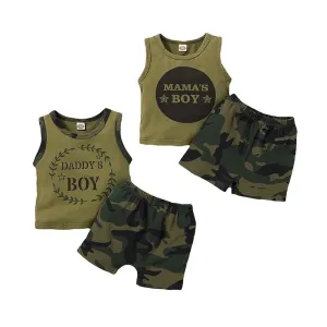 Letters Print Sleeveless Vest Top   Camouflage Shorts 2PCS Outfit Summer Clothing - Kids Toddler Baby Boy Fashion Clothes Set