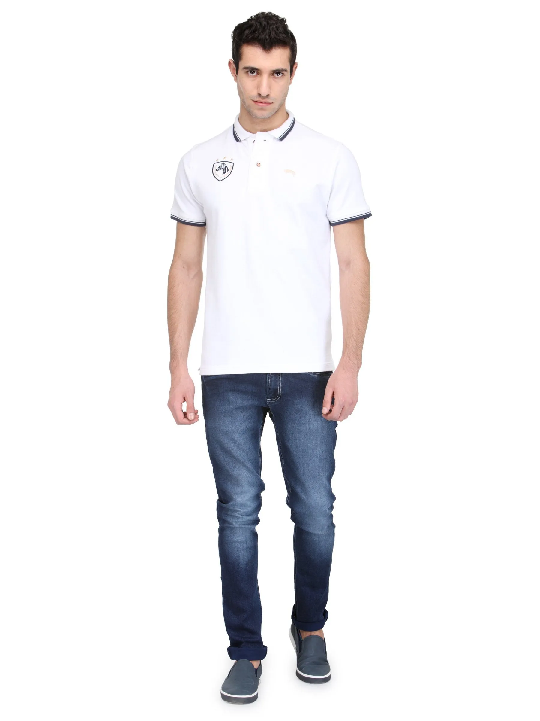 Men Ivory White Cotton & Spandex T-Shirt